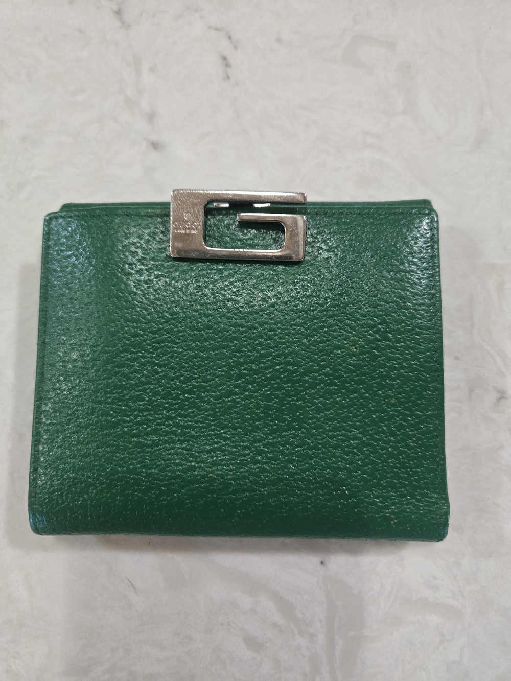 Gucci Green Leather Wallet with Silver G-Clasp
